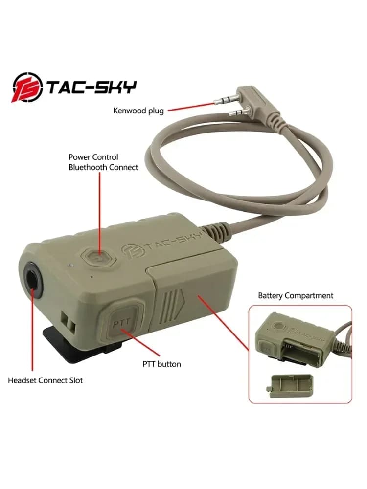 TAC-SKY Tattico Ptt Auricolare tattico COMTA SORDI Adattatore per cuffie da tiro Adattatore Bluetooth Ptt per Baofeng Walkie Talkie