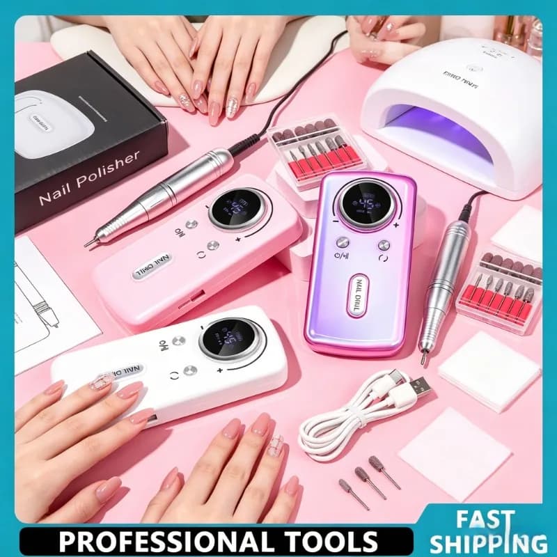 Trapano Elettrico Professionale Portatile Ricaricabile 45000RPM per Unghie in Gel, Manicure e Pedicure