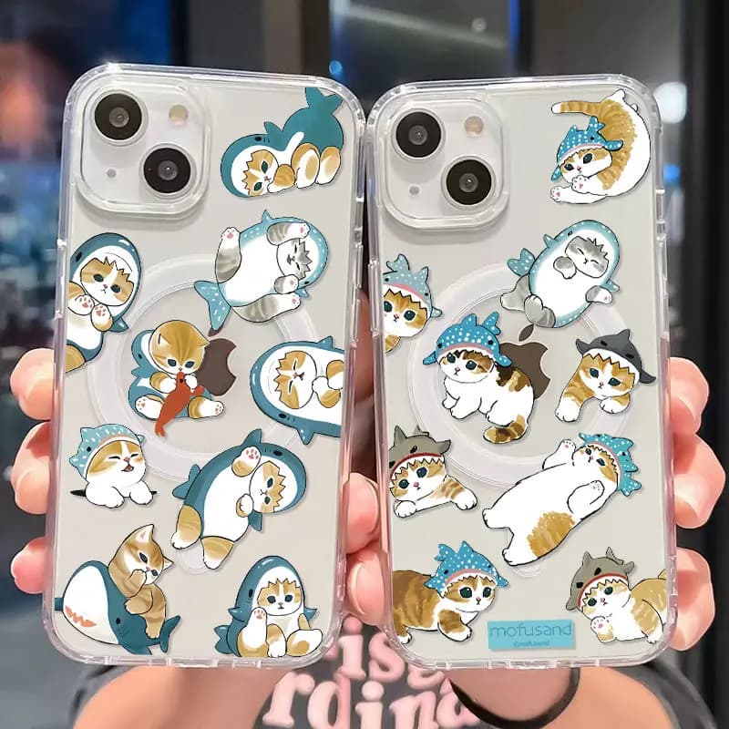 Funny M-Mofusand Cat Magsafe Magnetic Phone Case for iPhone 16 15 14 13 12 11 8 7 Plus Pro Max X XR XSMax Soft Clear Tpu Cover