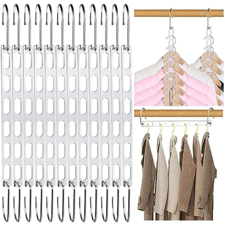Set di 12 Appendiabiti Salvaspazio Pieghevoli in Metallo, Organizzatori per Armadio e Conservazione Vestiti