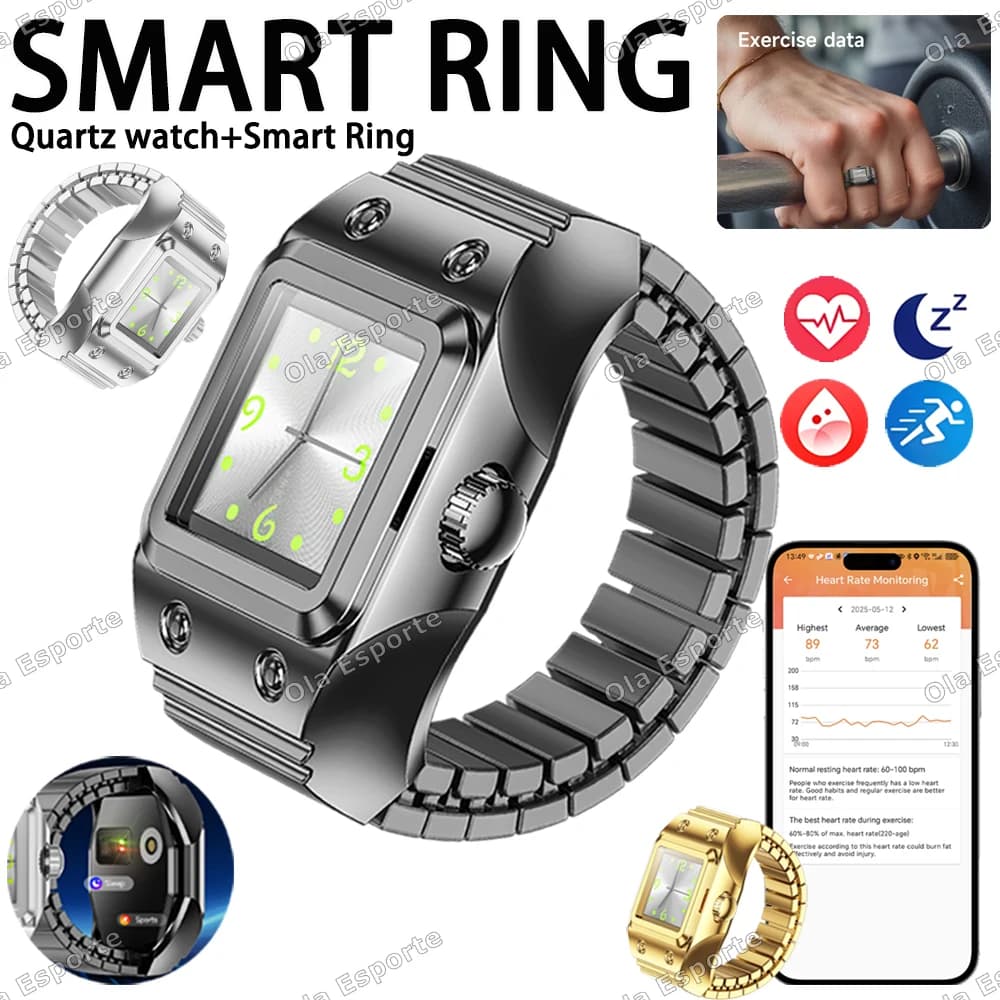 New Quartz Watch + Smart Ring Heart Rate Blood Oxygen Sleep Monitor Time Display/Regulating Sports Waterproof Smartring For Men