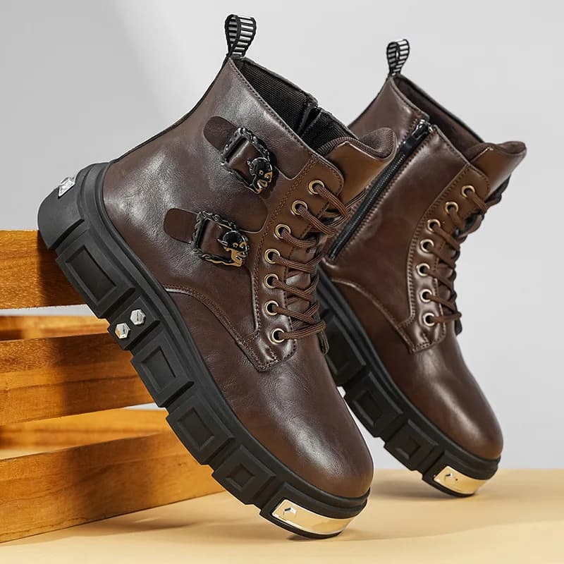 Men's light luxury British style rivet high top boots, personalized, trendy, versatile, large-sized outdoor boots