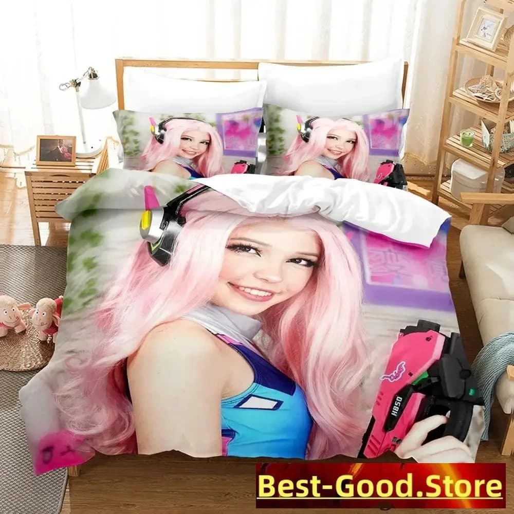Set di biancheria da letto Belle Delphine, set letto singolo, matrimoniale, queen size, king size, set copripiumino per adulti e bambini, set di biancheria da letto anime.