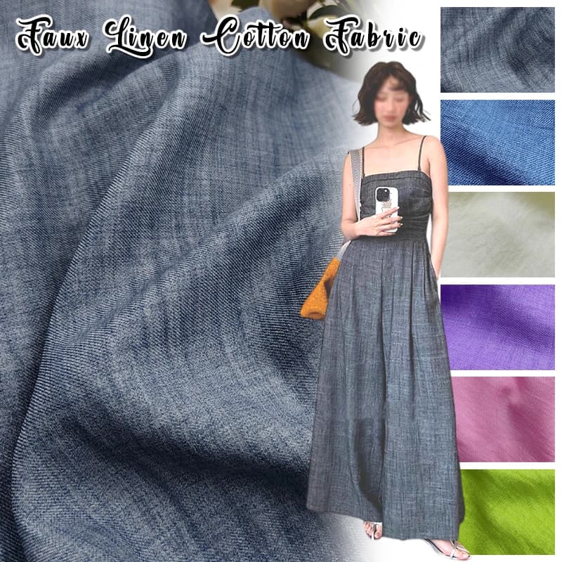 Tessuto in Cotone Simil-Lino Leggermente Stropicciato, Morbido e Traspirante per Gonne Estive, Pantaloni e Abbigliamento Fai-da-Te