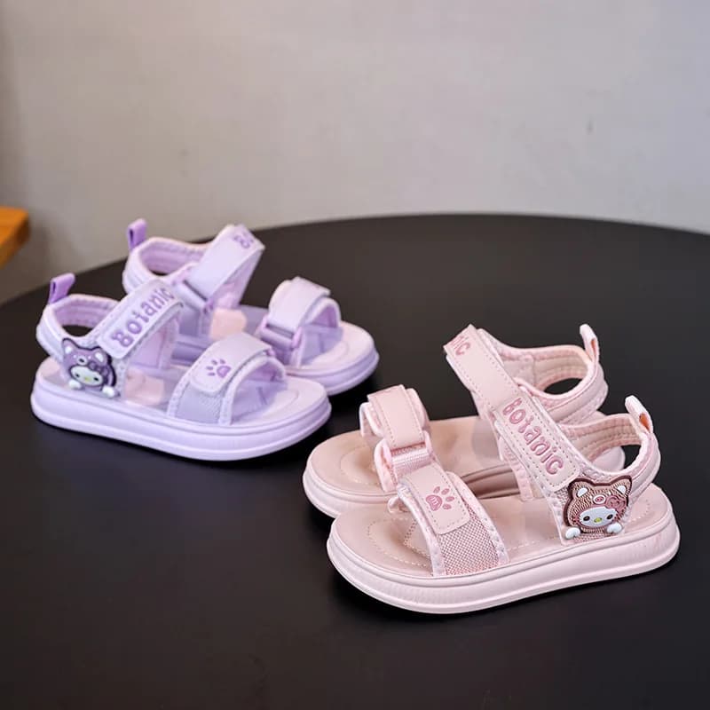 Nuovi sandali estivi Sanrio per ragazze, con punta chiusa, luminosi, suola morbida antiscivolo, alla moda, con chiusura a strappo, stile principessa, scarpe da corsa per esterni.