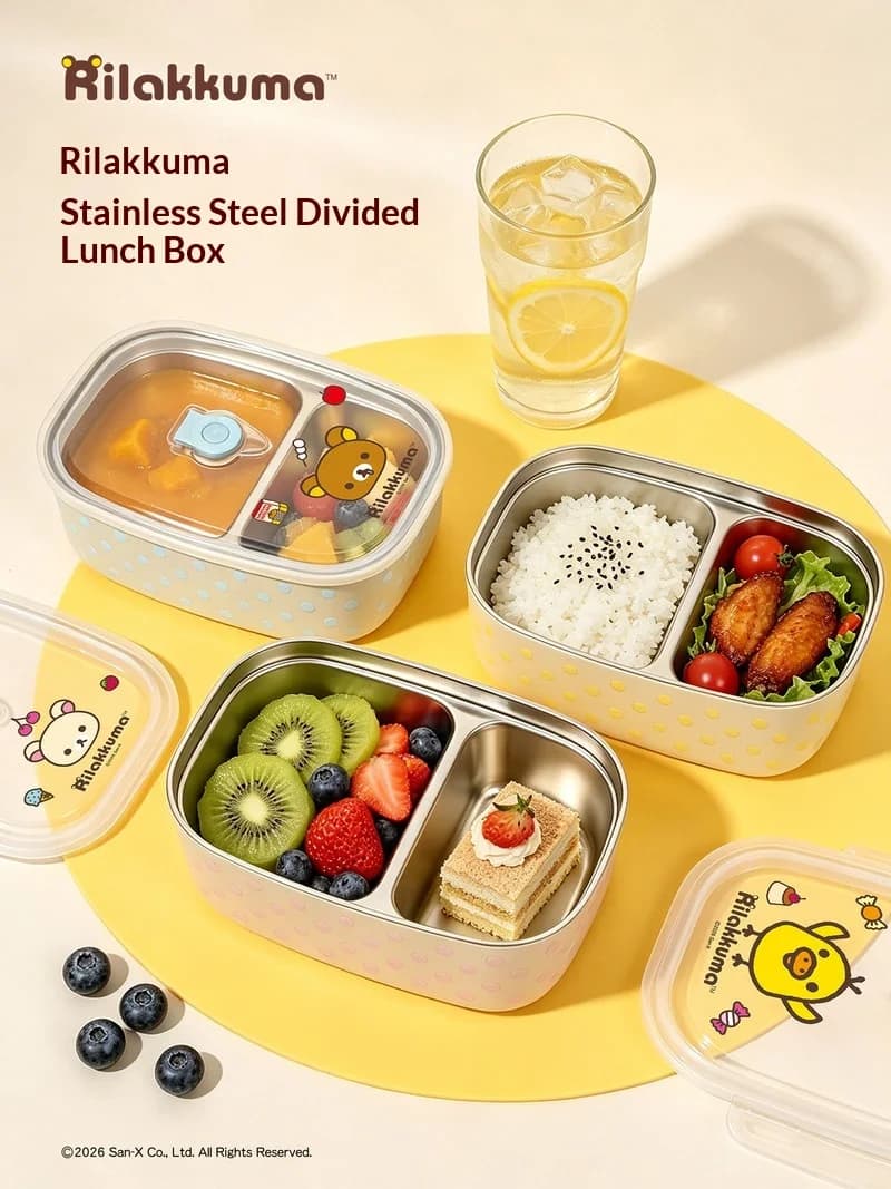 Rilakkuma Stainless Steel Bento Box Divided Leakproof Lunch Container Portable For Picnic Office Outdoor Meal Prep