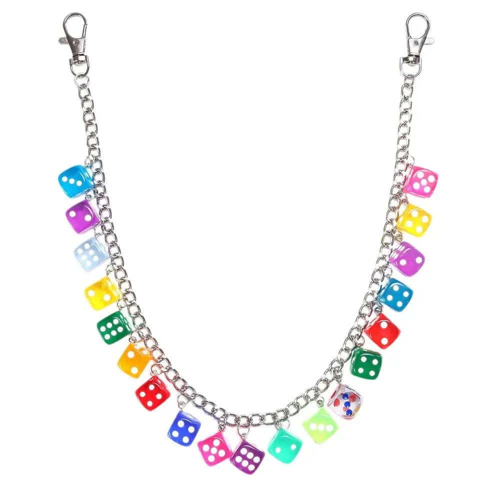 Jeans Chain with Colorful Dice, Zinc Alloy Pants Chain with Double Layer, Gothic Style Punk Harajuku