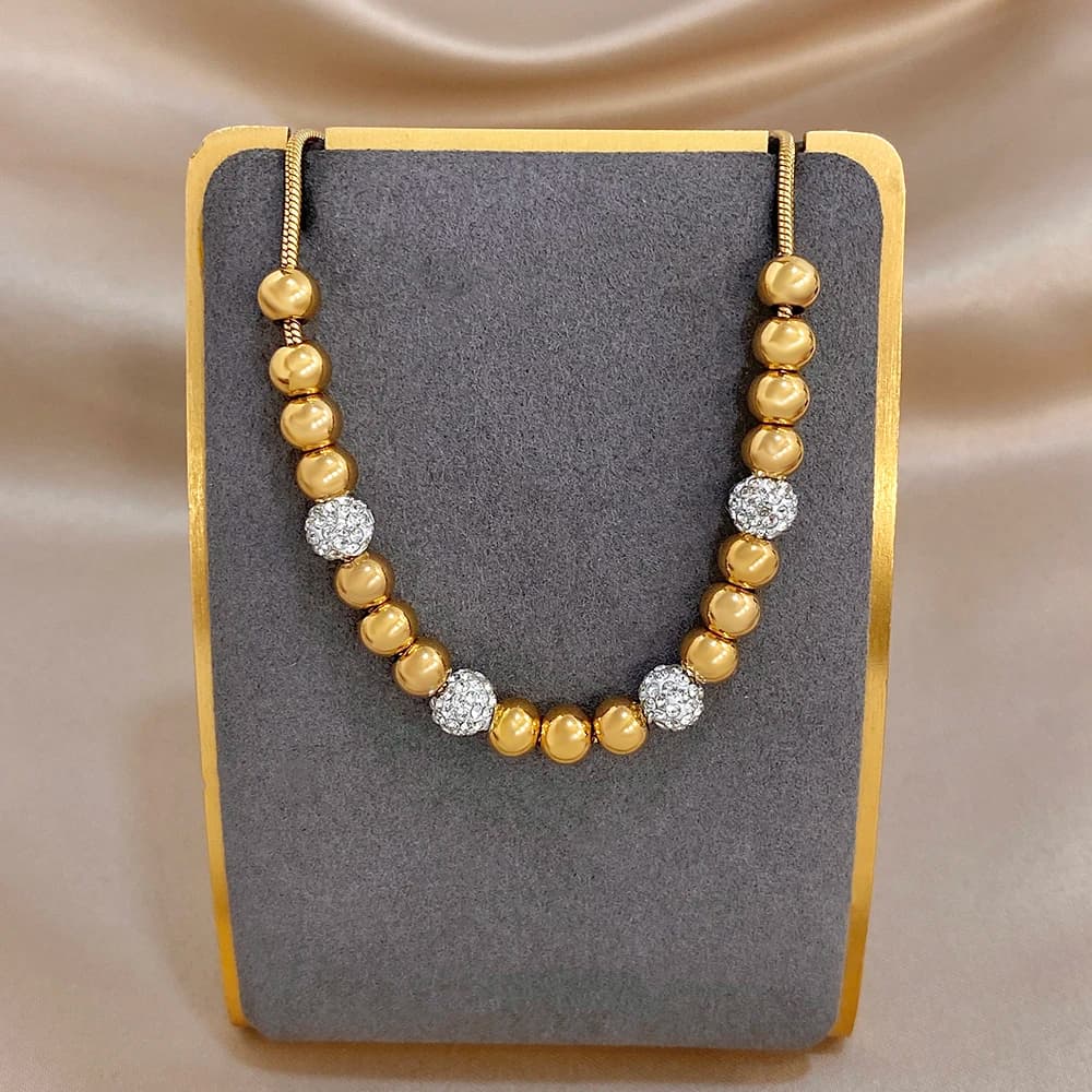 Bracciale Greatera con Catena a Osso di Serpente Intrecciata con Perline e Strass Bianchi, Placcato Oro Lucido, Non Sbiadisce, per Donna