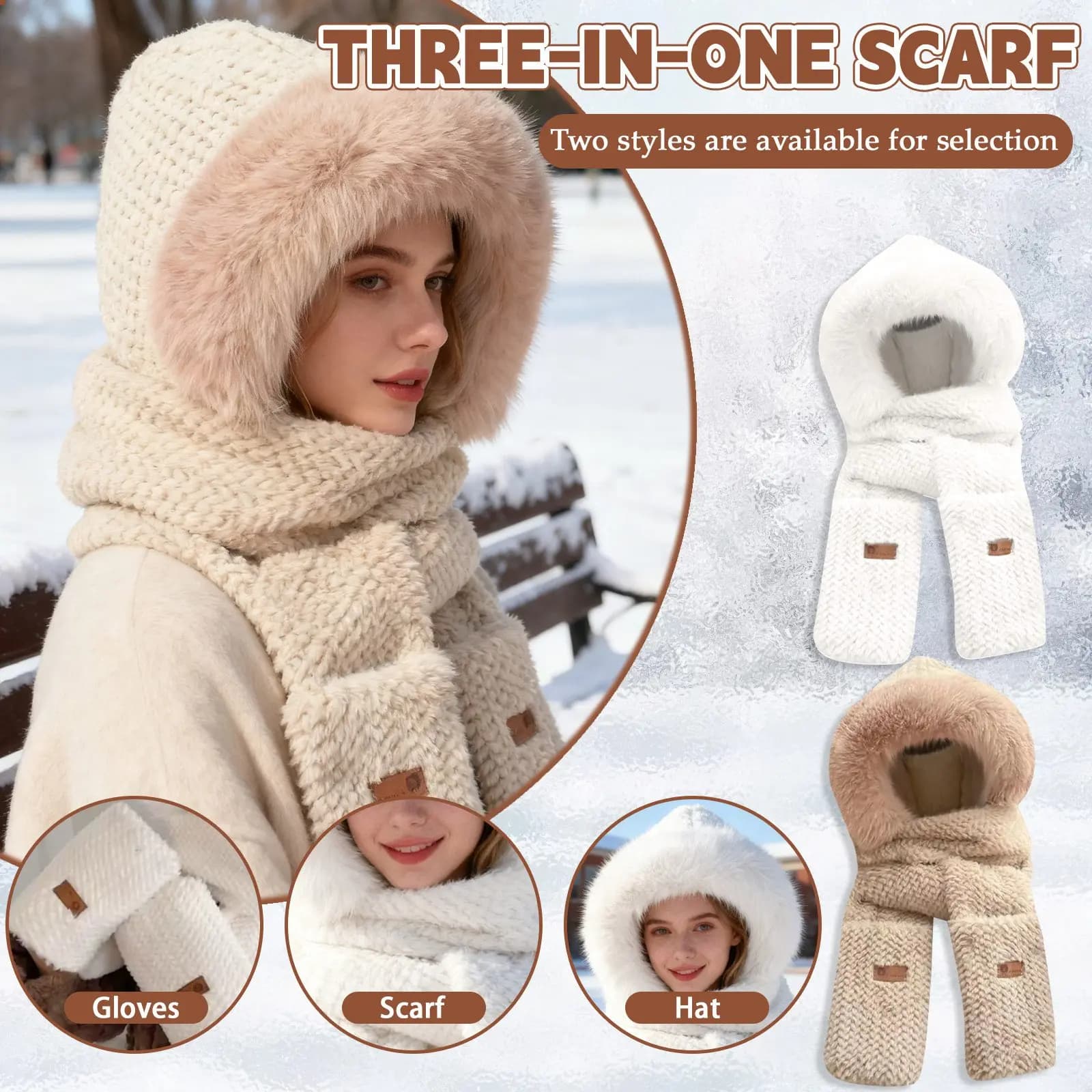 Caldo cappello da cartone animato Sciarpa al collo integrata Inverno Autunno Inverno Sciarpa e cappello da donna 3 in 1 Set cappello sciarpa calda