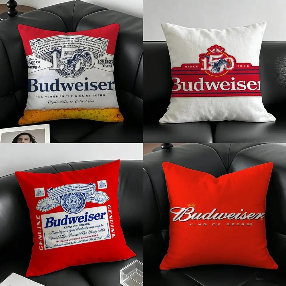 Brand Budweiser Cushion Cover Natural Linen Pillowcase Set, All-in-One Decor for Sofa, Bedroom & Chair