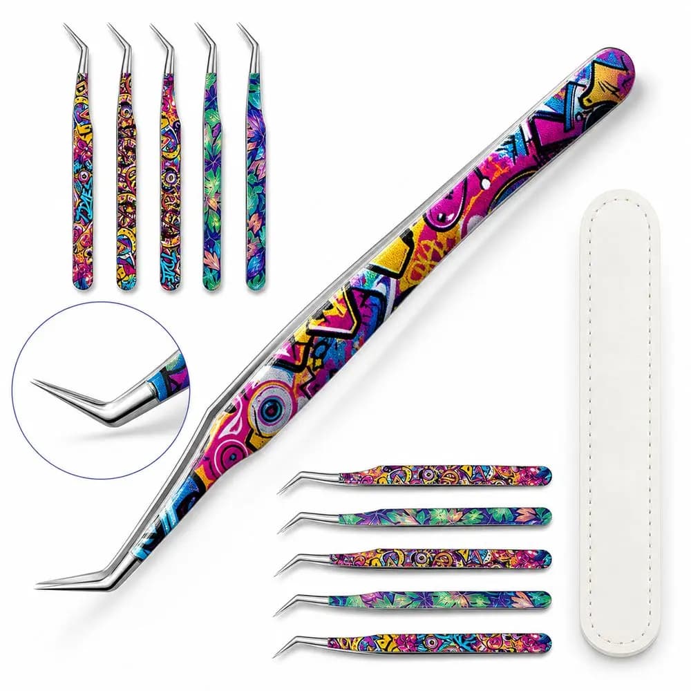 Metal Curved Stickers Tweezers High Precision Cartoon Lashes Extension Tweezer Anti-static Eyelash Curler