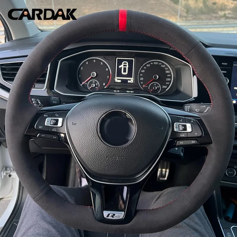 CARDAK personalizza coprivolante in pelle scamosciata nera grigia per Volkswagen Golf 7 VW Mk7 New Polo Jetta Passat B8
