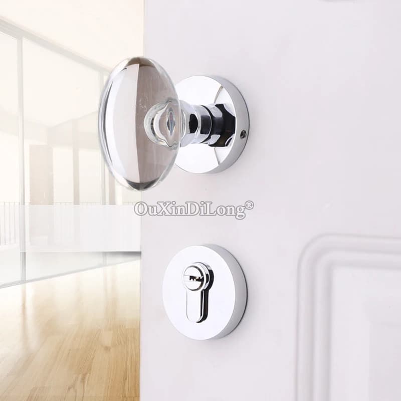Set di Maniglie per Porte di Lusso in Cristallo Massiccio Stile Europeo e Americano, Serratura Silenziosa per Soggiorno, Camera da Letto, Bagno, Cromo/Oro