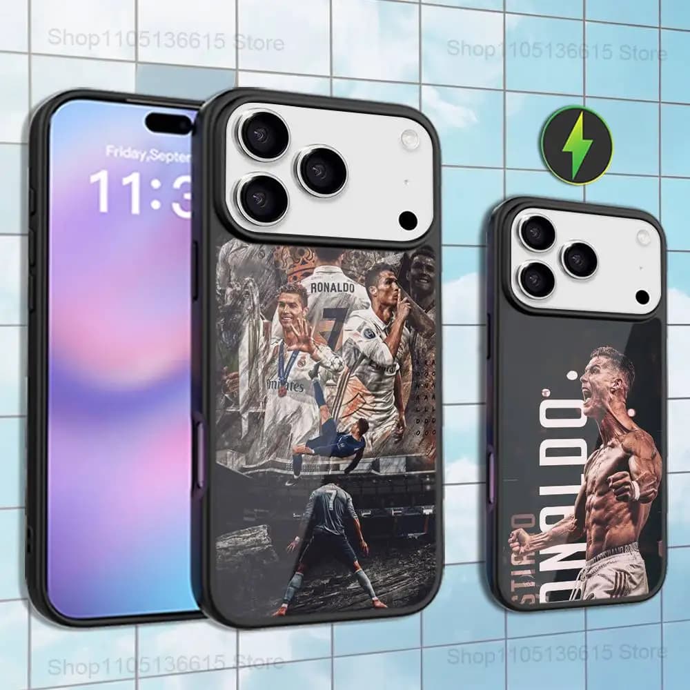 Custodia FOOTBALLSPORT per iPhone 16,15,17,14,13,12,11,Pro,Max,Plus, R-ROnAlDo Cr7 Mini,Magsafe, custodia di ricarica wireless magnetica
