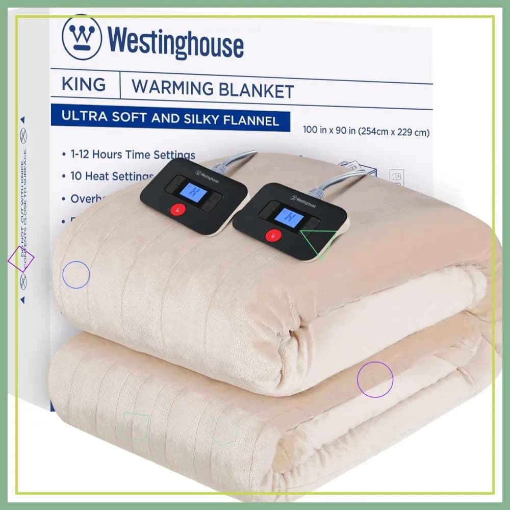 Coperta riscaldante King Size 100" x 90", 10 livelli di riscaldamento, spegnimento automatico, lavabile in lavatrice, certificata ETL&FCC, beige