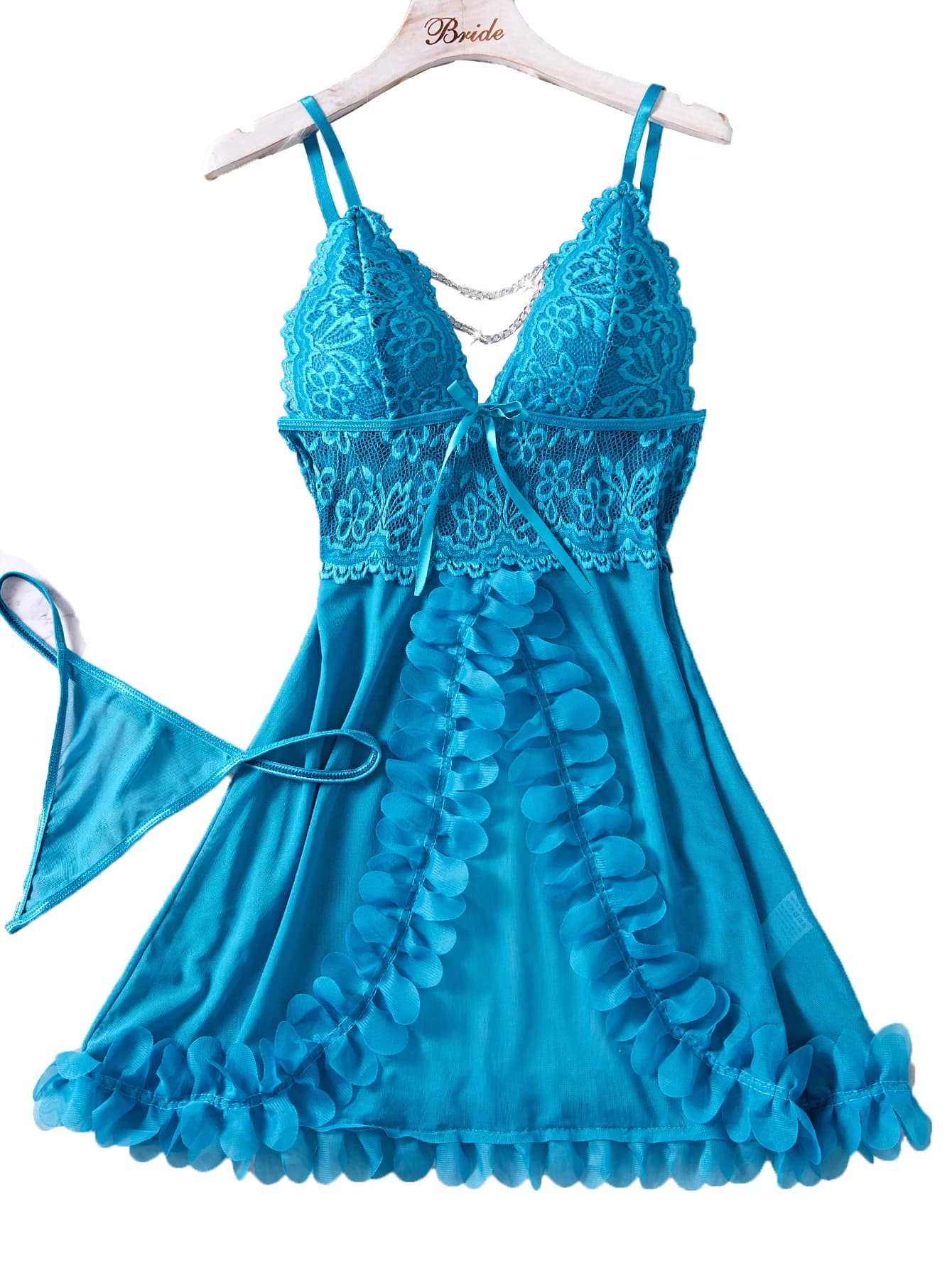 Set Women Lace Bodysuit Babydoll With Panty Camisole Straps Floral Embroidery And Bow Tie Design Comfortable Underwear