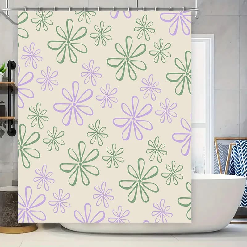 Bellissimo bagno tenda da doccia fiori modello decorativo tappetino da bagno impermeabile copertura decorazioni per la casa accessori verde chiaro lavanda