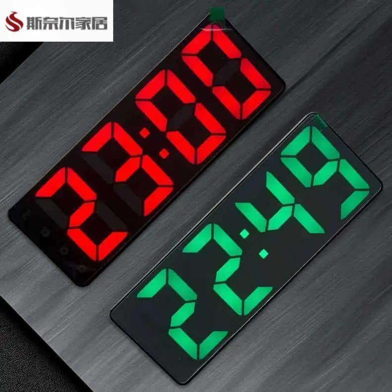 Led Digital Alarm Clock Big Display Mirror Voice Control Silent Night Light Battery Powered Desk Wall Clock For Bedroom