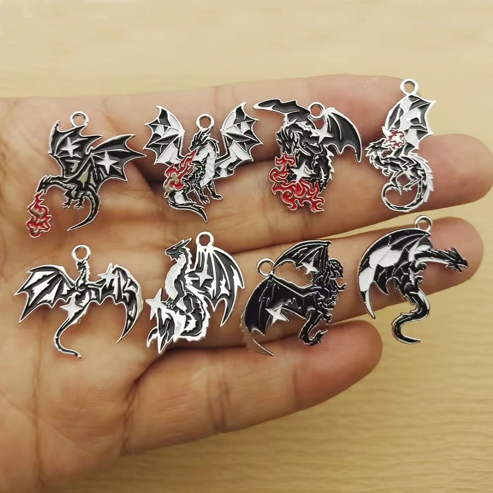 10 Pezzi Ciondolo a Forma di Drago per Creazione di Gioielli, Accessori Fai-da-Te, Orecchini, Bracciali, Portachiavi, Ciondoli, Forniture per Artigianato in Lega Metallica Placcata Bianca