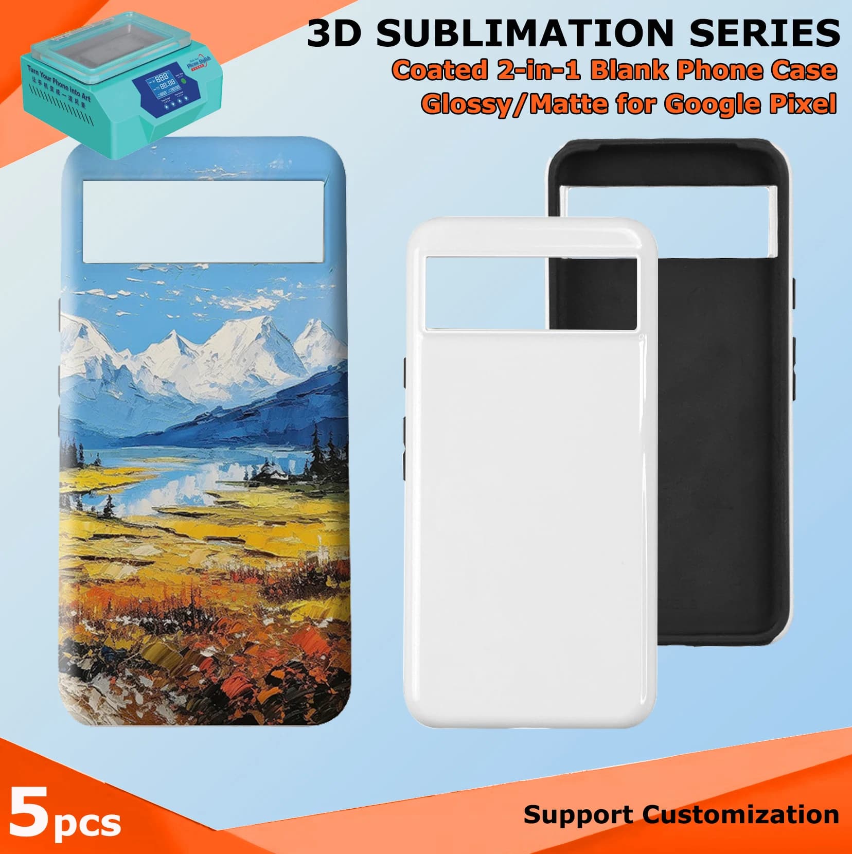 Fonlyu 5pcs Coated 2 in 1 Blank Phone Cases for 3D Sublimation Heat Transfer Print Covers for Google Pixel 10 9 8 7 6 5 4 3 Pro