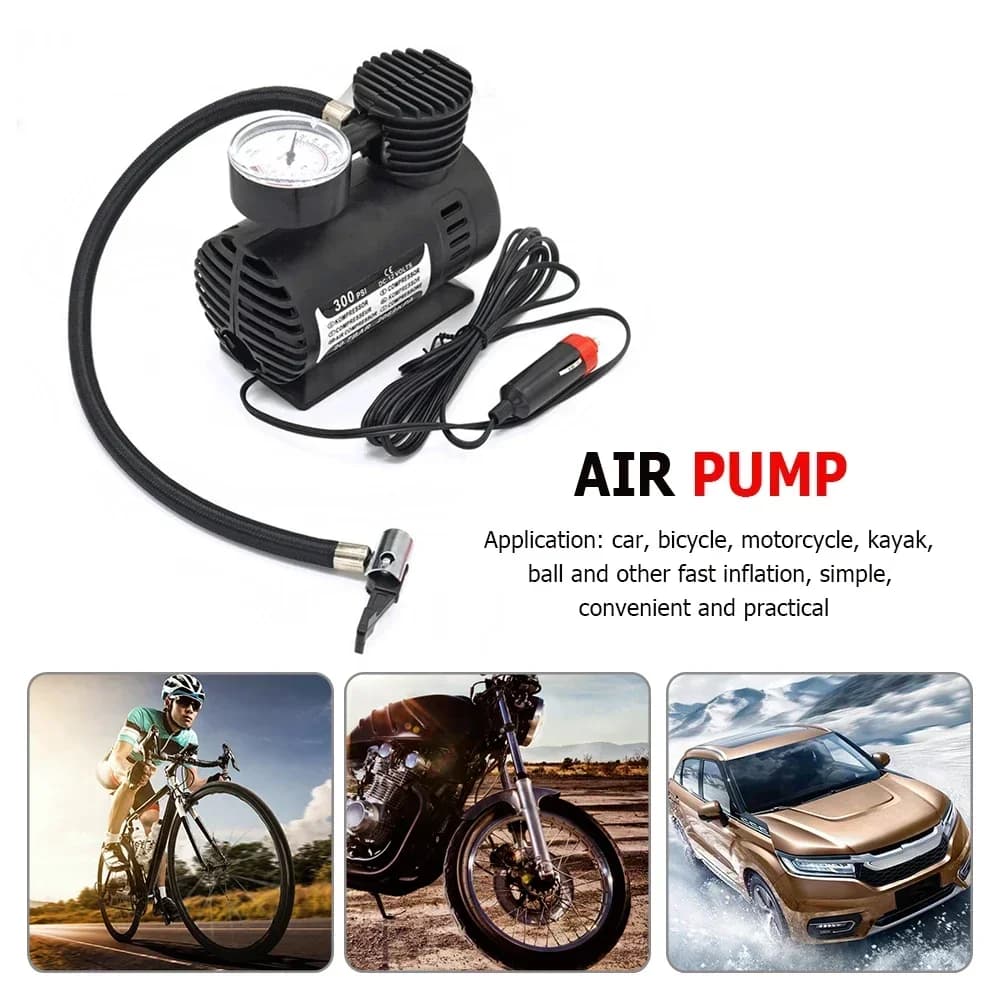 Gonfiatore elettrico Mini compressore d'aria Pompa di gonfiaggio dell'aria elettrica per pneumatici per auto Pompa di aria elettrica con manometro di controllo della pressione 12V 300PSI