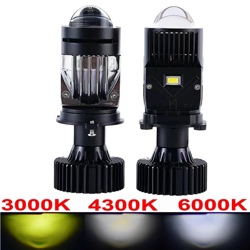 Proiettore LED H4 3000K + 4300K + 6000K Lampadine per fari Lente Bi LED Mini proiettore Laser Y3S Triplo colore Fascio alto/basso 120W Turbo Fan
