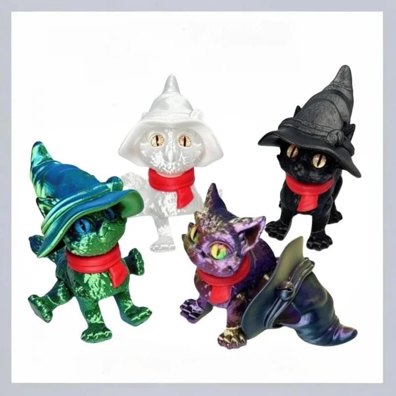 3D Printed Cat Figure Toy Realistic Magical Joint Movable Witch Hat Cat Ornament Animal Model Fidget Toy Christmas gift