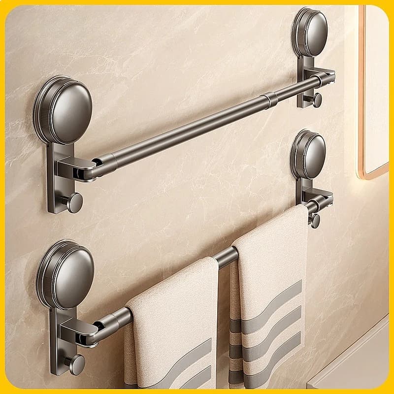 Suction Cup Towel Rack No Drilling Bathroom Bath Towel Holder Wall Mount Storage Telescopic Towel Bar Hook