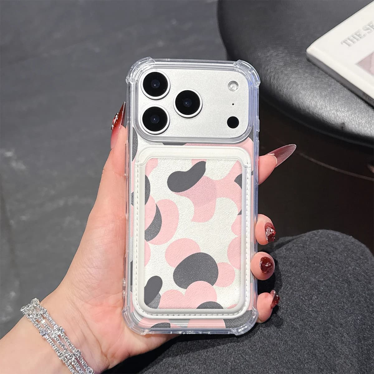 Pink Abstract Shapes Phone Case For iPhone 17 16 15 14 Pro Max Plus Wallet Pocket Transparent Soft TPU for Magnetic Phone Case