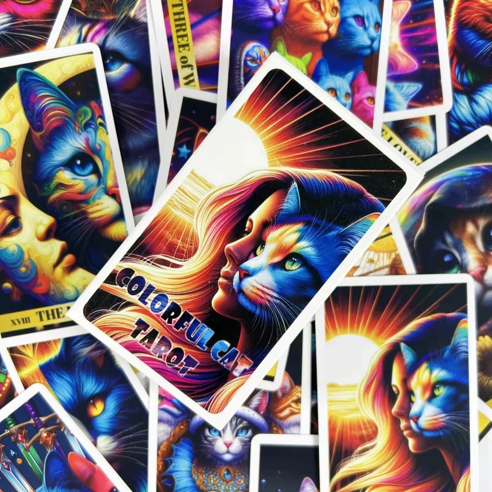 Carte colorate dei tarocchi del gatto Un mazzo di 78 animali arcobaleno Oracle Visioni inglesi Edizione divinazione Borad Giochi di gioco