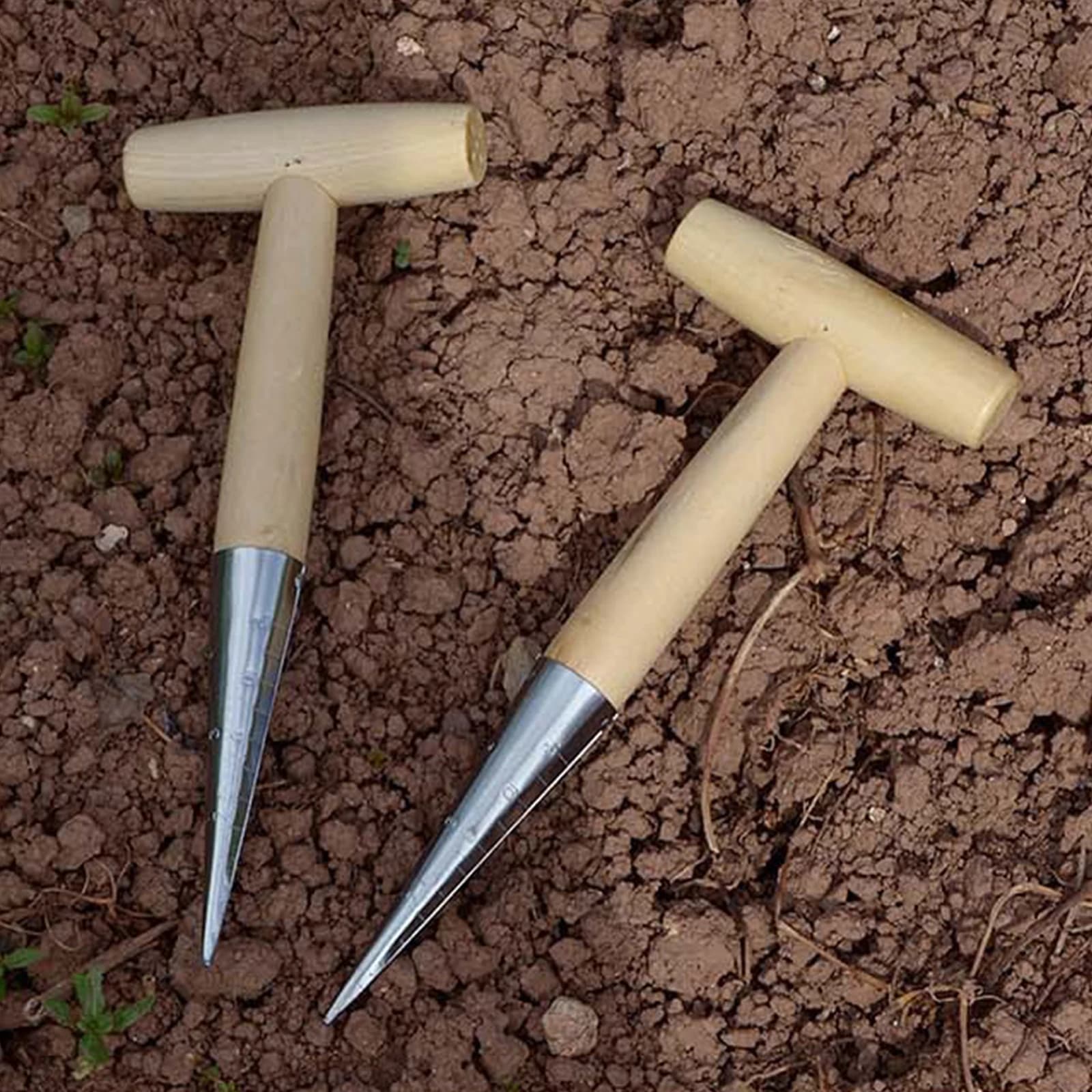 Sarchiatore in metallo con manico in legno e dispenser per semi, facile per scavare buche per tutti i tipi di frutta, tulipani, narcisi e fiori