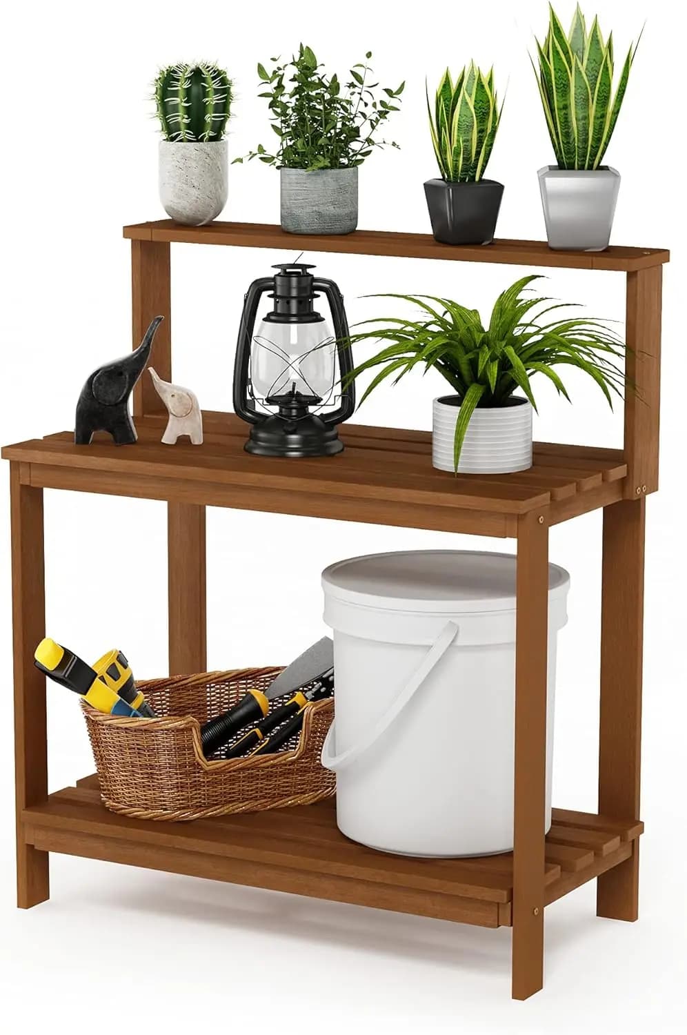 Outdoor patio inlet bench, natural hardwood garden furniture for planting