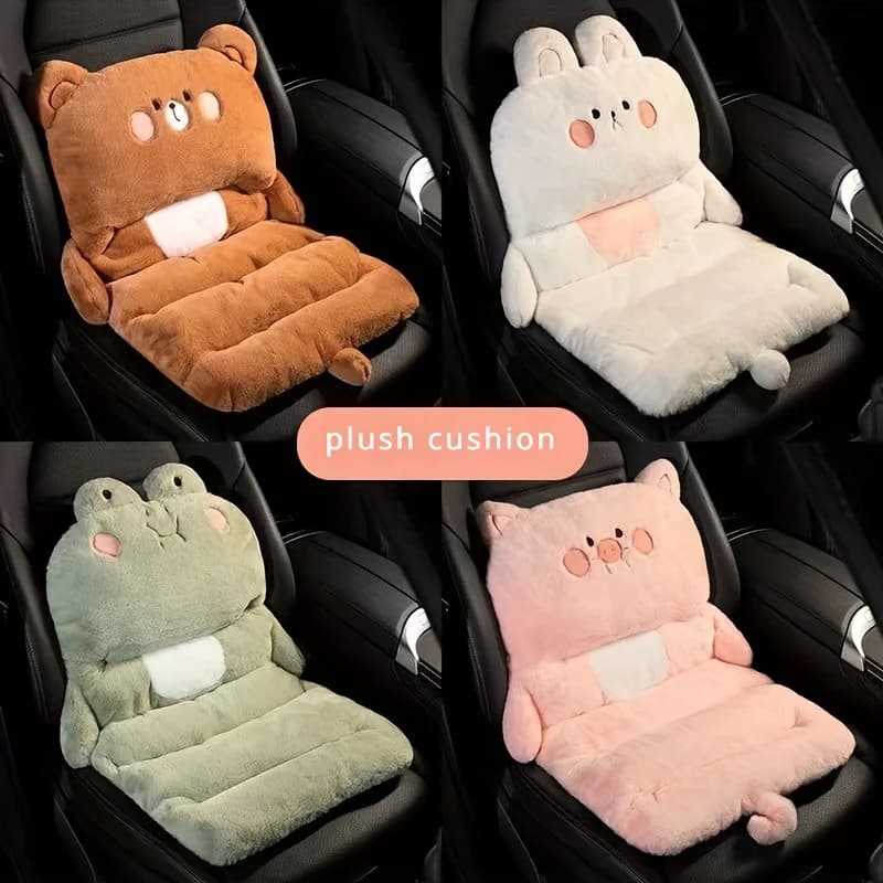 Cuscino interno per auto in peluche integrato, cuscino per sedile caldo invernale in cartone animato, supporto lombare per decorazioni per auto, cuscino per sedile con aumento di altezza