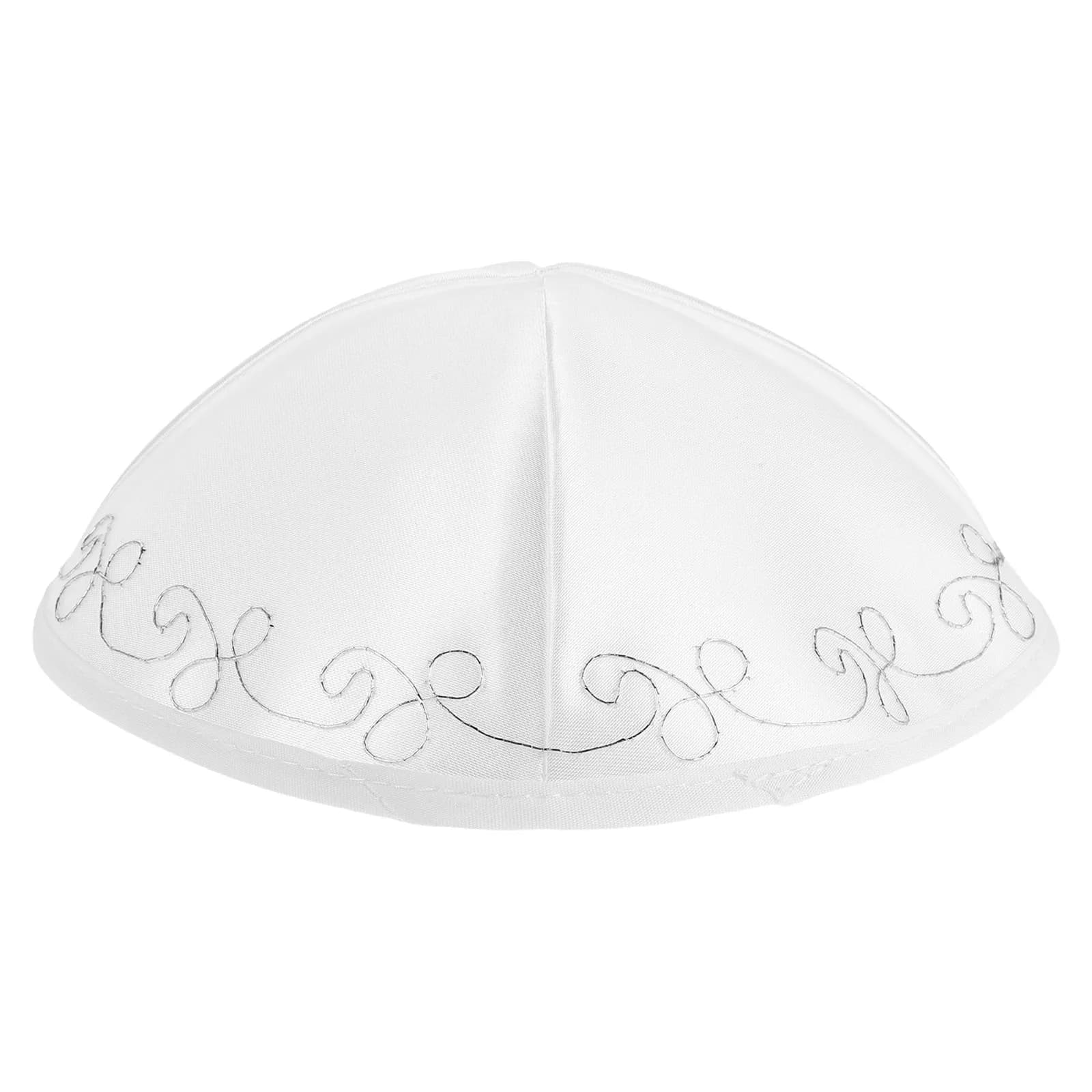 Yemenite Kippah Hat White Polyester Men Jewish Skullcap Hand-Knitted Yarmulke Cap Prayer Hat Festival Ceremony Wedding Party