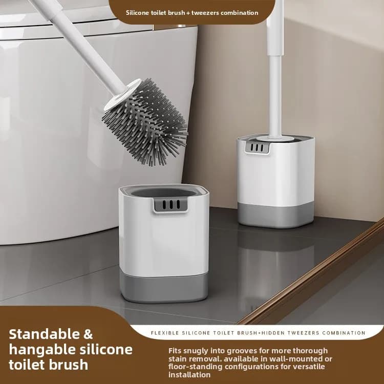 Set di spazzole per WC in silicone per uso domestico, con pulizia senza angoli morti, montaggio a parete per la pulizia del bagno e del WC