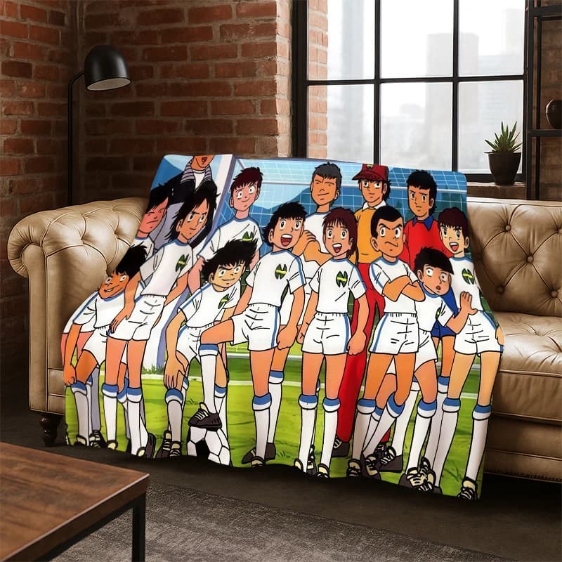 Coperta in flanella con motivo anime Captain Tsubasa, morbida e calda, ideale per camera da letto, soggiorno, letto, viaggi e bambini