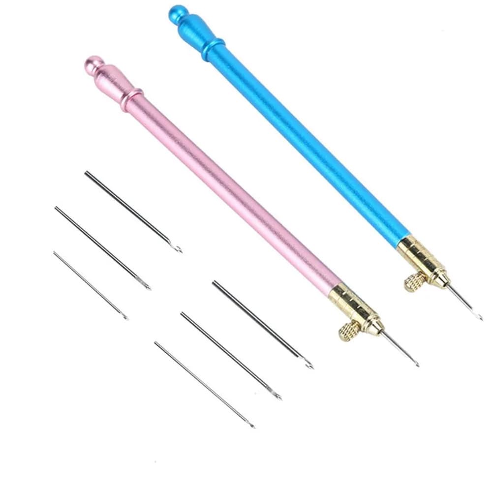 2pcs Stainless Steel Crochet Hook Blue And Pink Bead Embroidery French Tambour Needle Embroidery Crochet Hook DIY Sewing