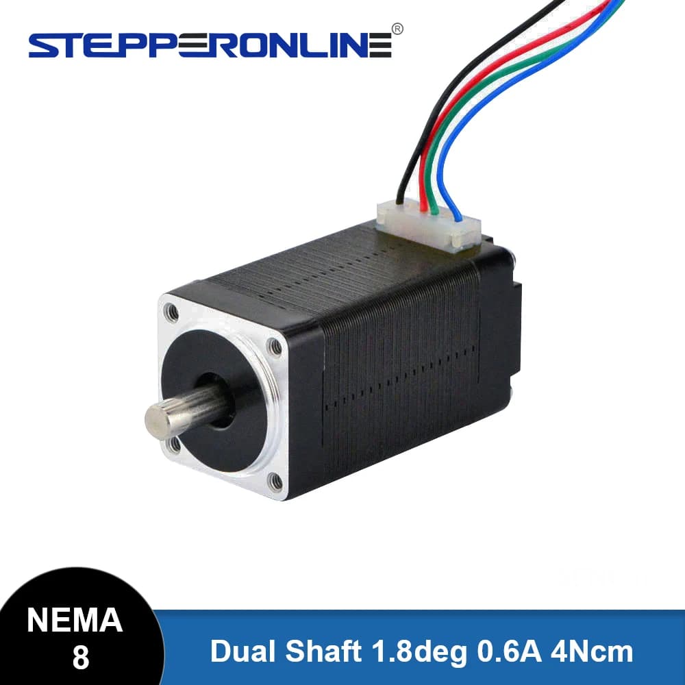 STEPPERONLINE Motore Stepper Bipolare Nema 8 a Doppio Albero, Mini 38mm 1.8° 0.6A 4Ncm 4 Fili per DIY CNC Stampante 3D