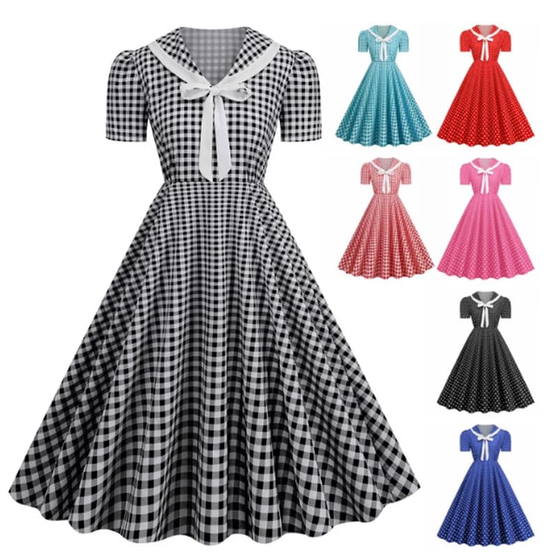 Women's Retro's 50s Swing Pin Up Rockabilly Cocktail Party Longuette Dress Robe Vestidos