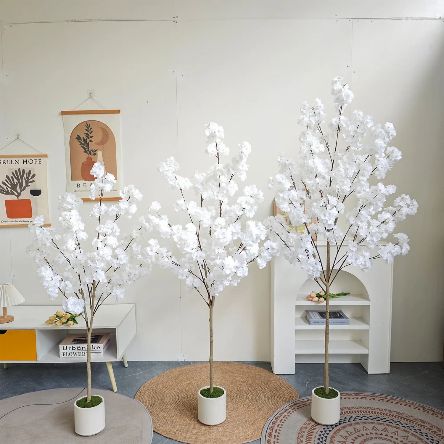Fiore di ciliegio bianco artificiale 130 cm a 180 cm Pianta finta Soggiorno familiare Abbellisci e decorare Piante in vaso di fiori di ciliegio