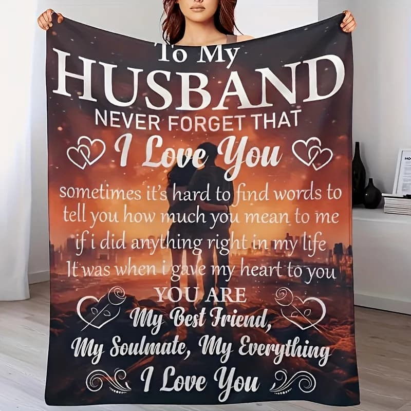 Coperta in Flanella 'To My Husband I Love You', Morbida e Accogliente per Divano, Ufficio, Campeggio, Letto, Viaggi, Per Tutto l'Anno
