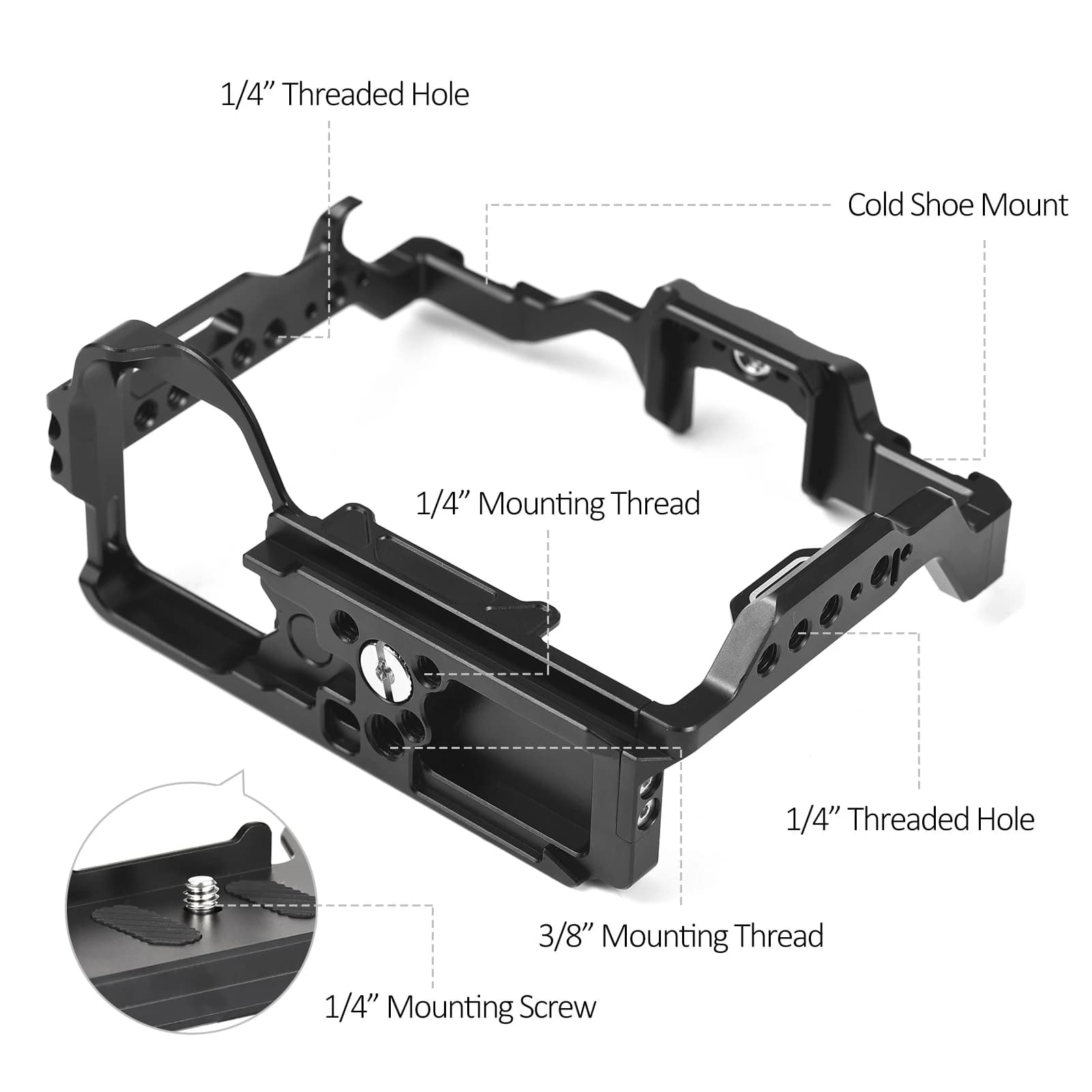 Andoer Gabbia per Fotocamera in Lega di Alluminio con Doppio Attacco Cold Shoe e Numerose Filettature da 1/4 di Pollice, Sostituzione per ALP