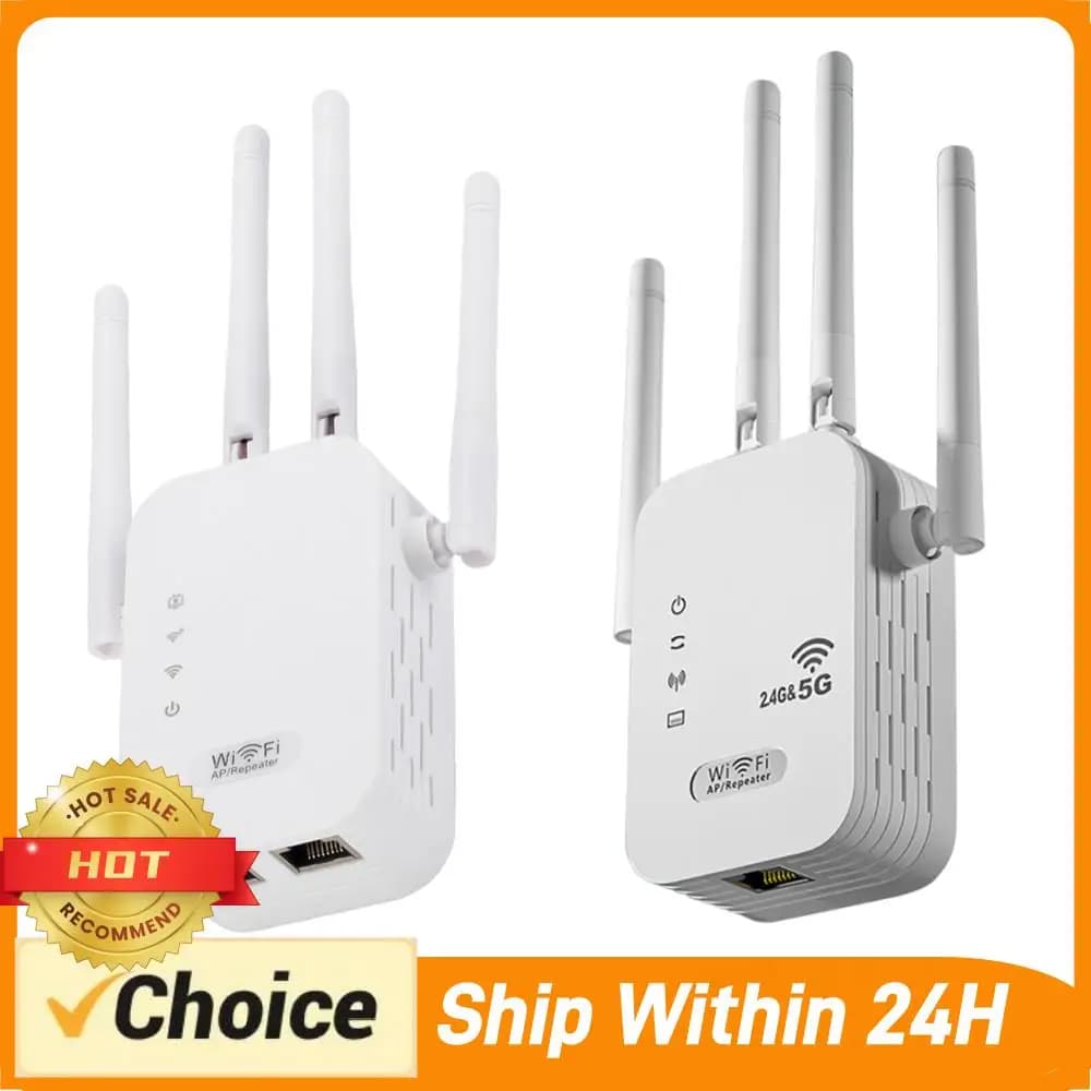 Ripetitore WiFi Wireless 1200Mbps con Porta WAN/LAN Dual-Band 2.4GHz/5GHz Amplificatore di Segnale Wi-Fi con 4 Antenne