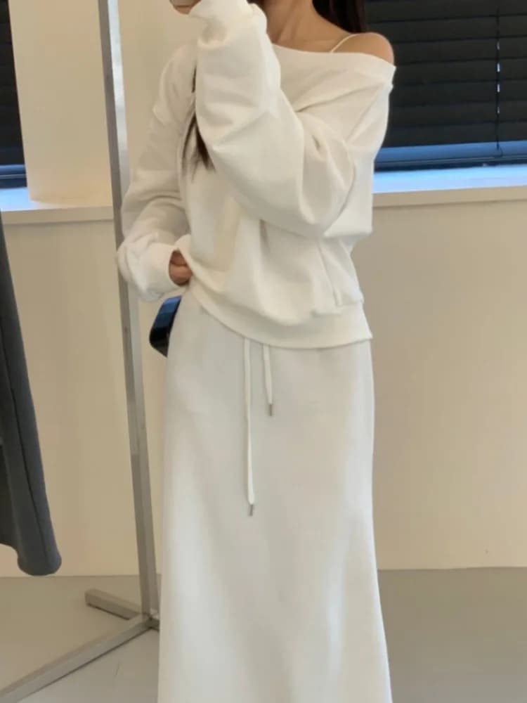 Set con felpa con cappuccio e gonna a vita alta, completo casual da donna in due pezzi, stile street, primavera autunno inverno
