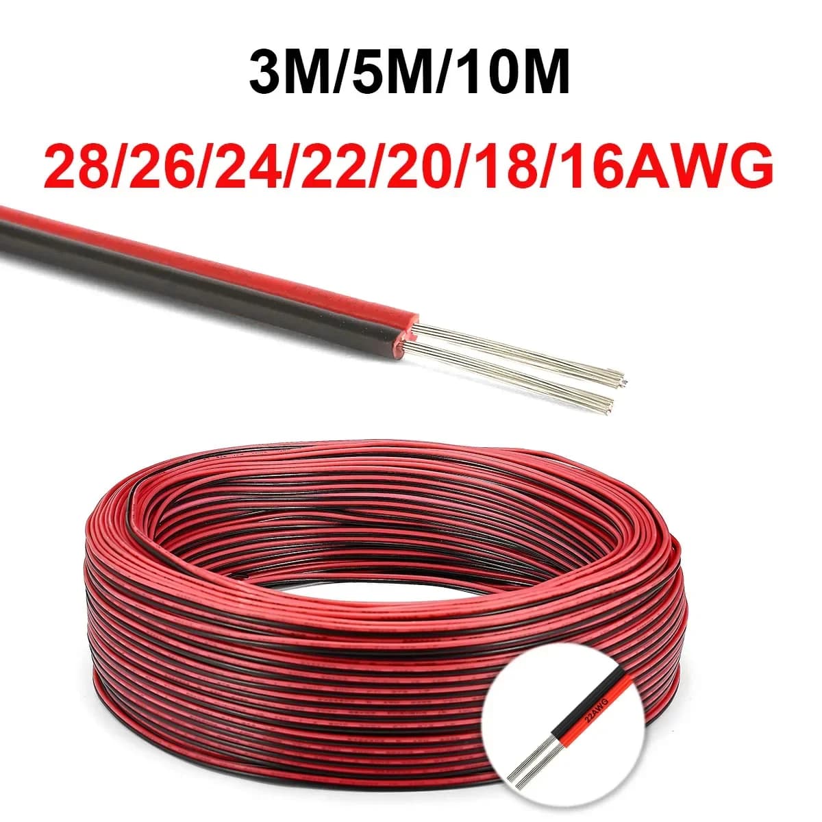 Cavo di collegamento rosso nero 12V Cavo piatto automobilistico a 2 pin Cavi di prolunga LED per campanello Lampada a nastro LED Altoparlanti per illuminazione a nastro
