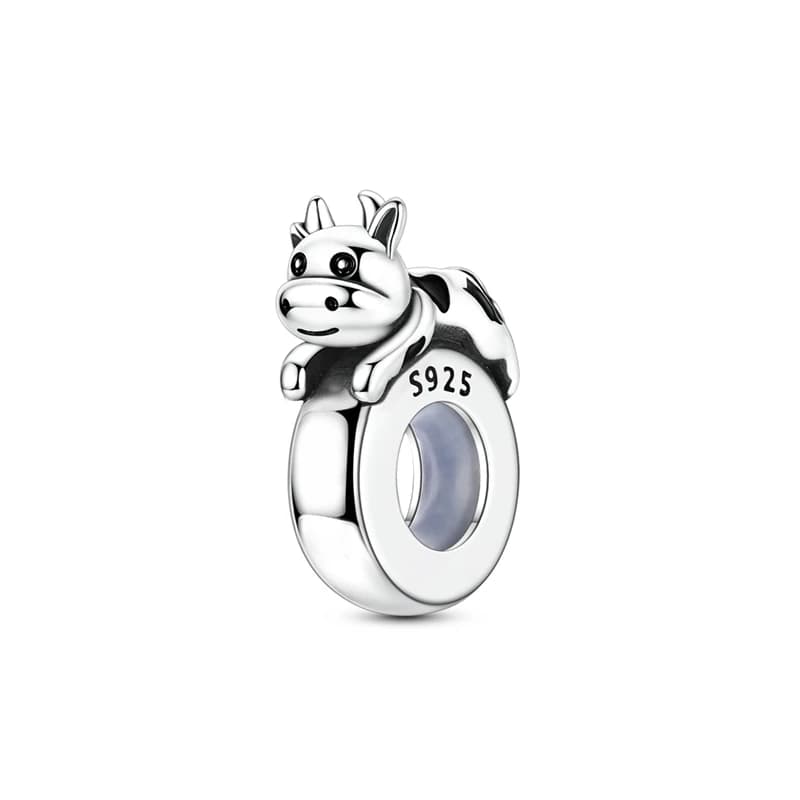 Nuovi ciondoli in argento sterling 925, graziosi charm a forma di mucca, perline distanziatrici in silicone per braccialetti da donna, ideali per gioielli fai da te e regali.