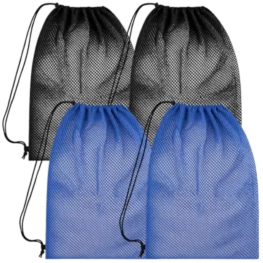 4Pcs Mesh Gear Bag for Snorkel, 19" x 27" Large Mesh Swim Bag, Polyester Dive Bag, Drawstring Snorkel Backpack for Snorkeling T