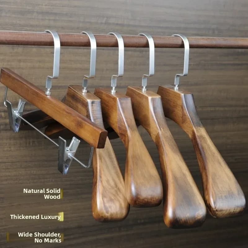 High-End Wide Shoulder Thickened Wooden Clothes Hanger Anti-Slip for Clothing Store Hotel Suit Drying Rack Wood Hanger