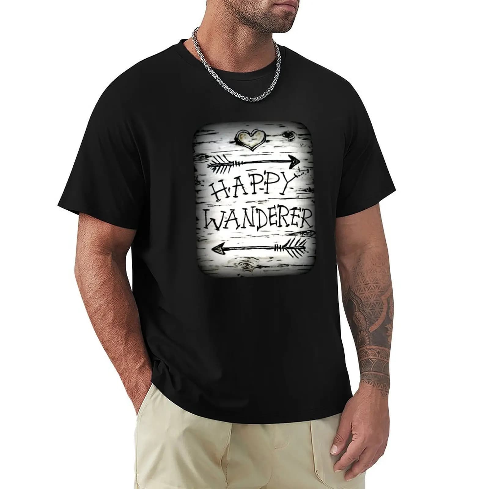 Happy Wanderer / Wanderlust / Traveller / Van Life Birch Bark Arrows Hiker Adventure T-shirt Maglietta casual per le vacanze estive