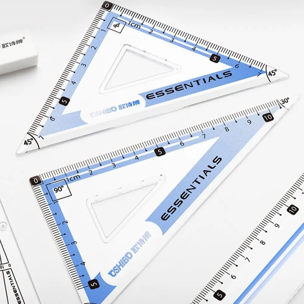 9PCS/Set Plastic Ruler Compasses Set Propelling Pencil Eraser Stationery Ruler Set Set Square Straight Ruler Measuring Ruler